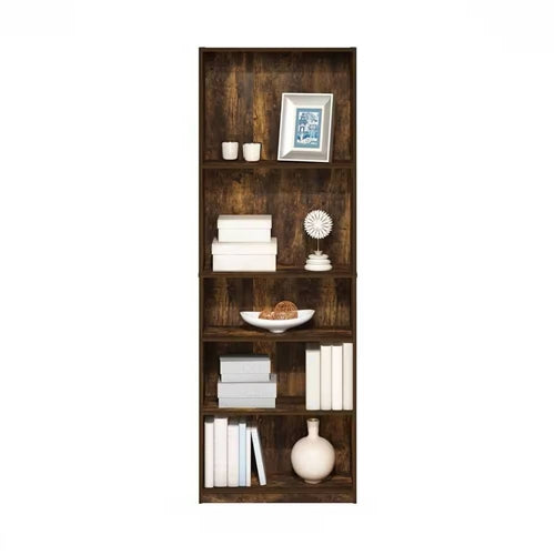 71-inch Tall 5-Shelf Bookcase in Medium Brown Wood Finish