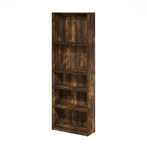 71-inch Tall 5-Shelf Bookcase in Medium Brown Wood Finish