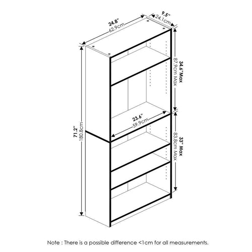 71-inch Tall 5-Shelf Bookcase in Medium Brown Wood Finish