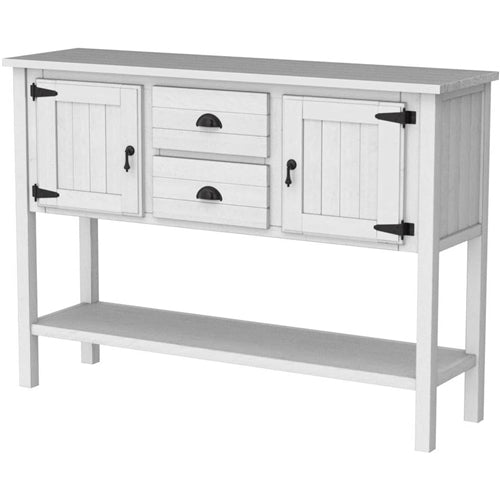 Farmhouse Solid Wood Sofa Table with Storage Drawers in Rustic White Finish