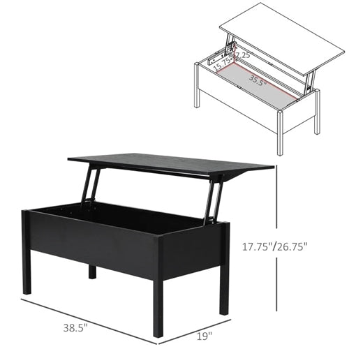 Modern Black Lift Top Coffee Table w/ Hidden Storage