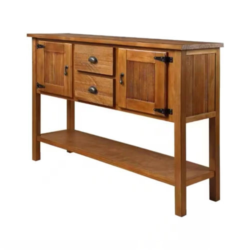 Solid Wood Farmhouse Console Table Buffet Cabinet with Storage Drawers in Brown