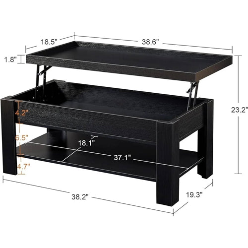 Modern Lift Top Coffee Table Laptop Tray with Storage Shelf in Black Wood Finish