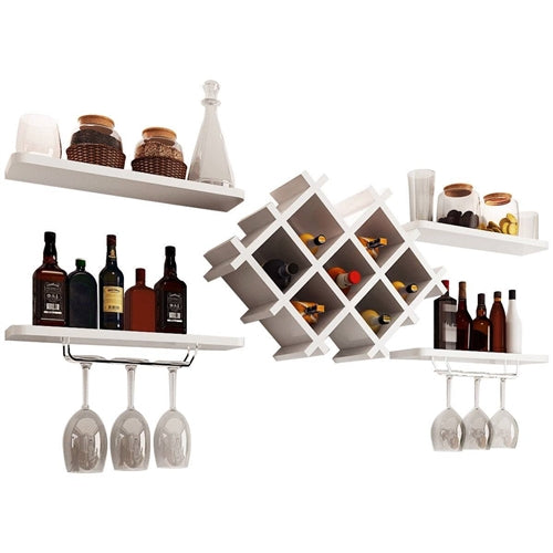 White 5-Piece Wall Mounted Wine Rack Set with Storage Shelves