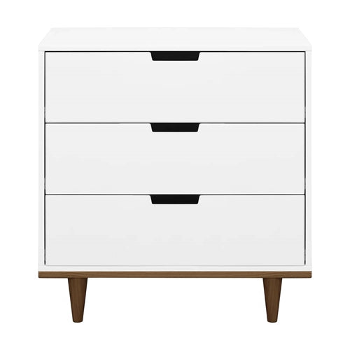 Modern Mid-Century Style 3-Drawer Dresser Chest in White Walnut Wood Finish