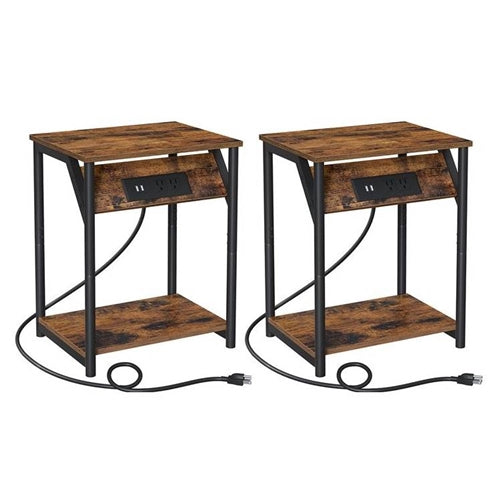 Set of 2 - Nightstand End Tables Charging Station with 2 USB ports