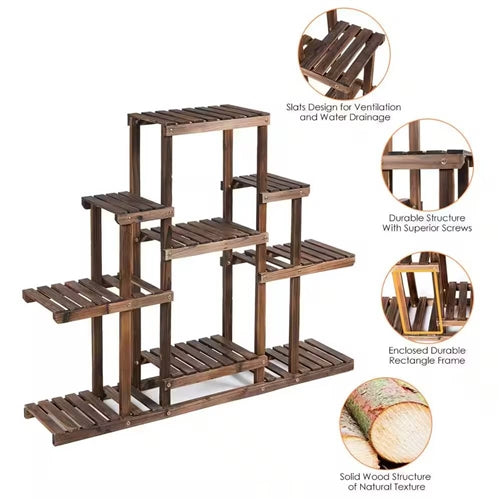 Modern Farmhouse 6-tier Wooden Bookcase Plant Stand Shelving Unit