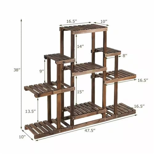 Modern Farmhouse 6-tier Wooden Bookcase Plant Stand Shelving Unit