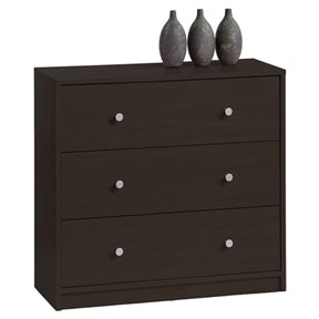 Modern 3-Drawer Chest Bedroom Bureau in Dark Brown Wood Finish