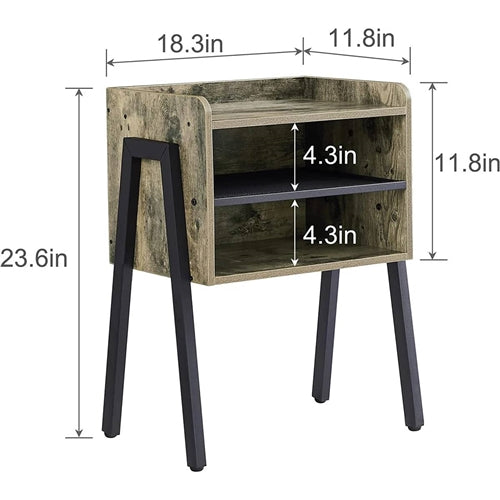 Modern Industrial Grey Wood Black Metal Side Table Nightstand End Table