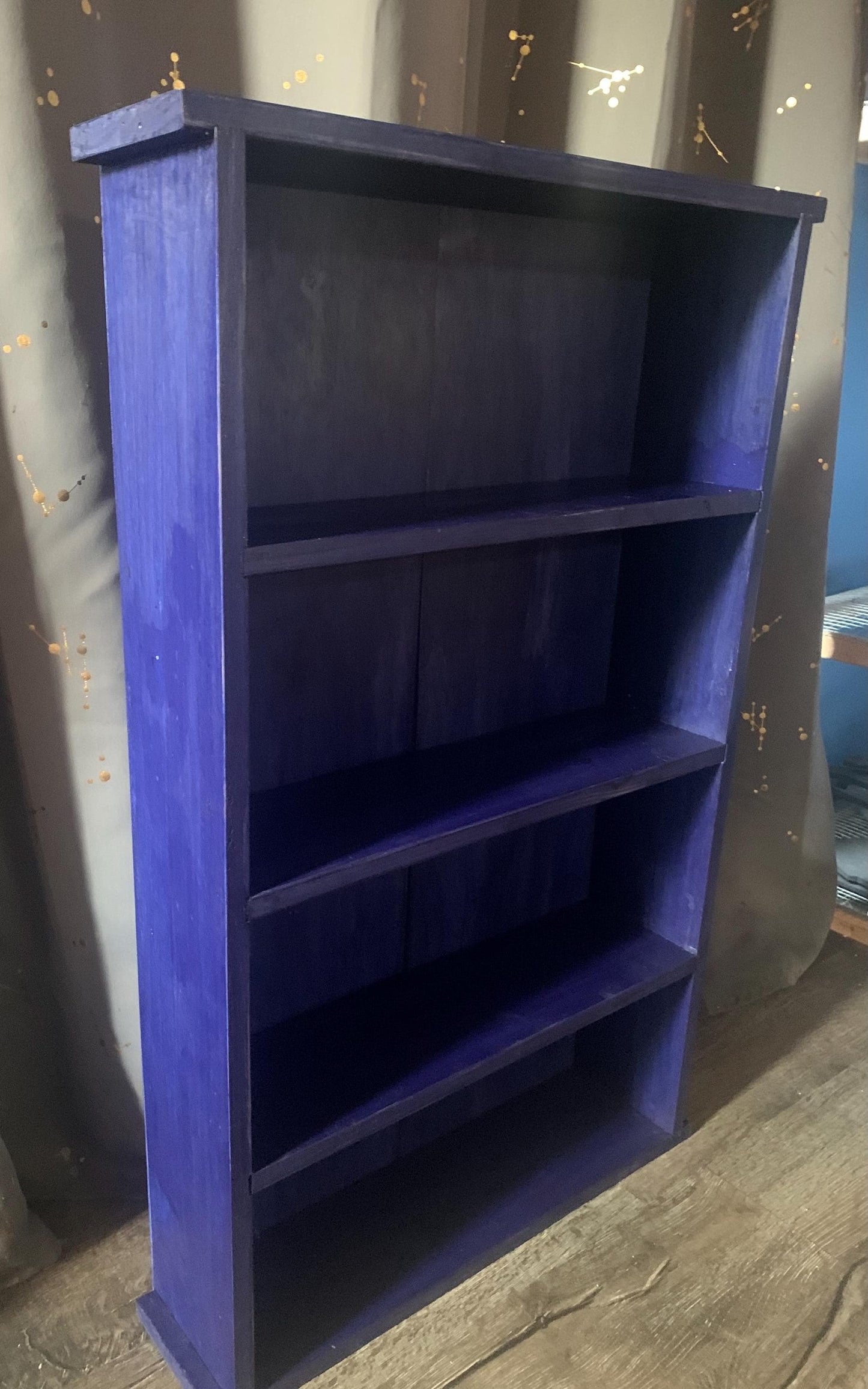 Wood Bookshelf Medium Size Blue Made of Real Wood