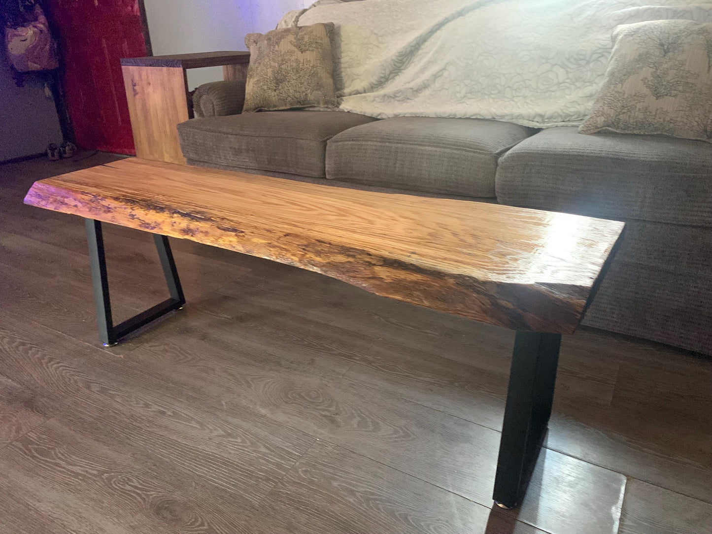 Live Edge Oak Coffee Table With Metal Legs Made of Ohio Oak